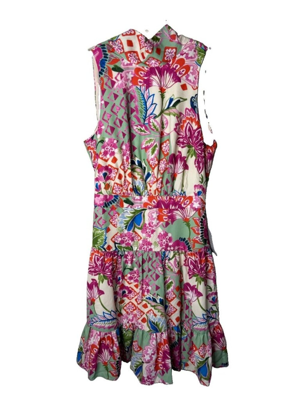 New Eliza J Mock Neck Tie Dress Rainbow Floral Tiered